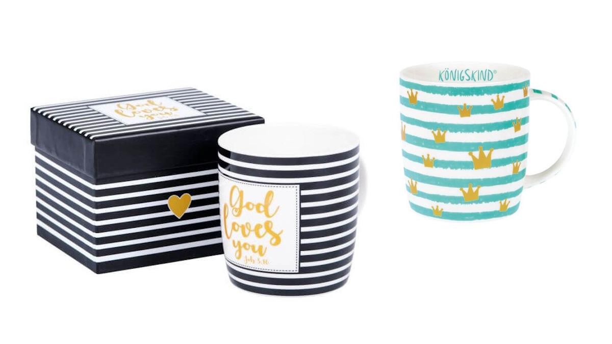 Tasse God loves you 9,95€, Tasse Krönchen 9,95 €